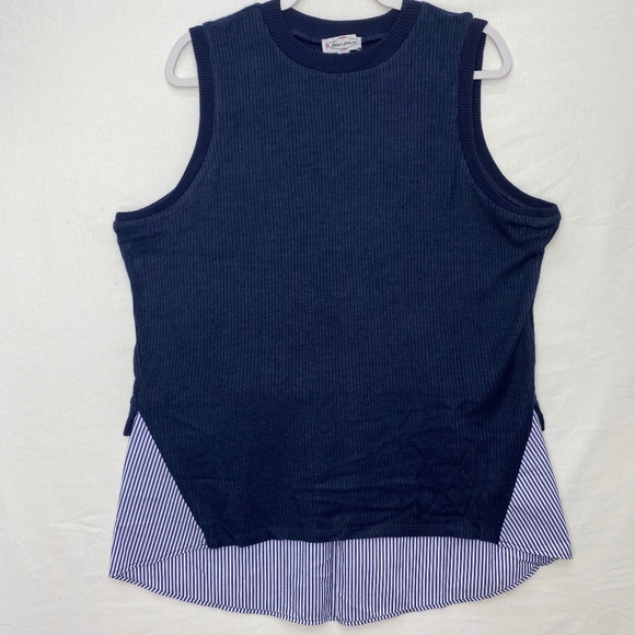 Ribbed Knit Tank with Shirttail Hem Navy Blue 1X - Picture 2 of 7
